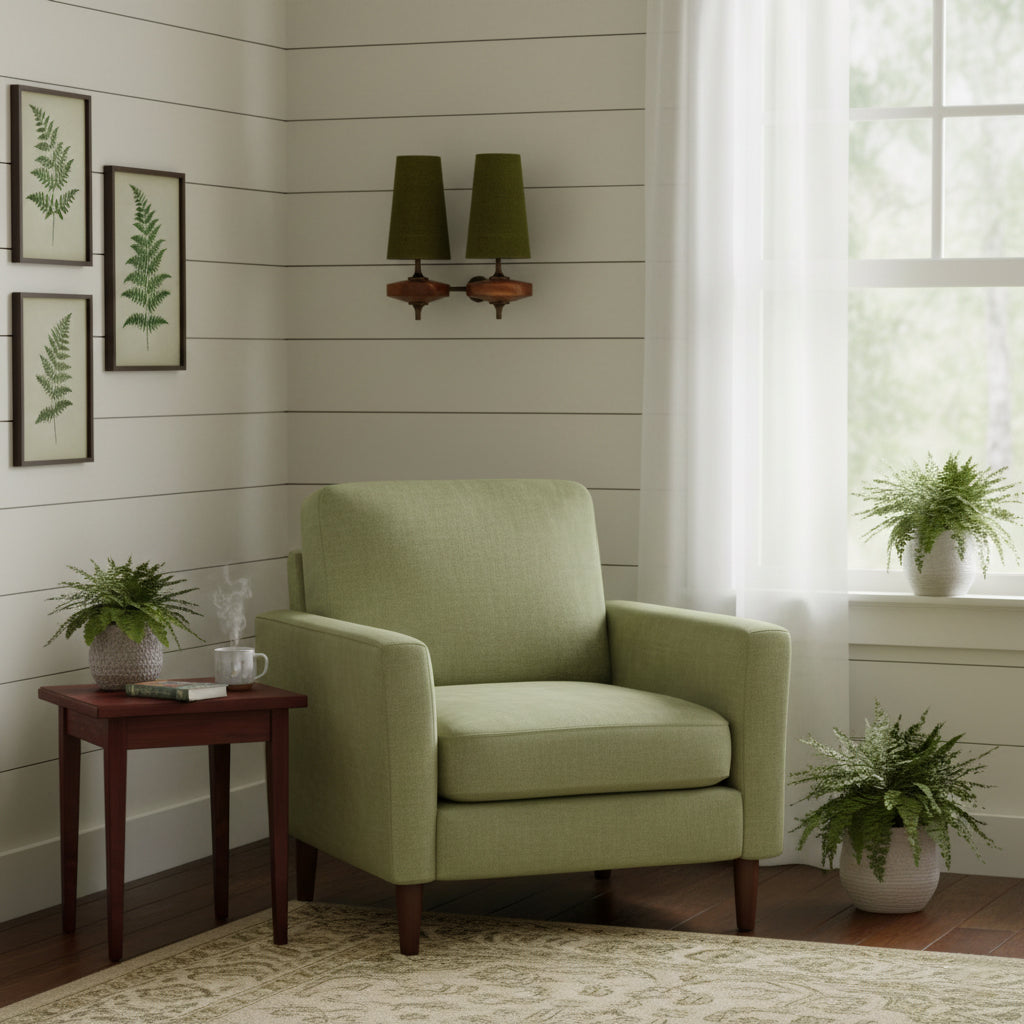 Podwójny kinkiet z materiałowymi kloszami i drewnianą podstawą