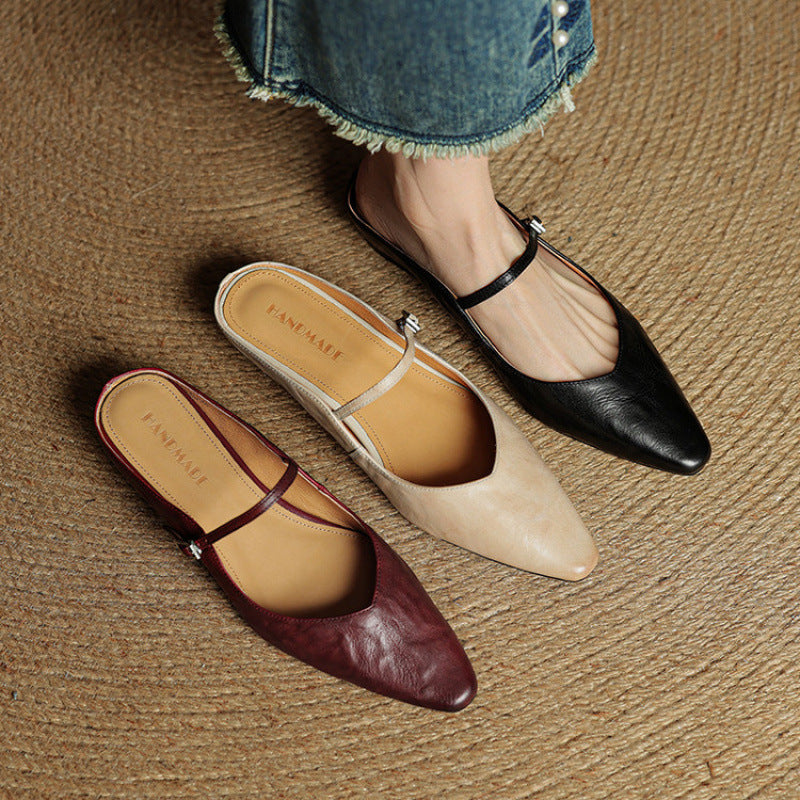 Sandały Mule na Niskim Bloku z Wąskim Noskiem