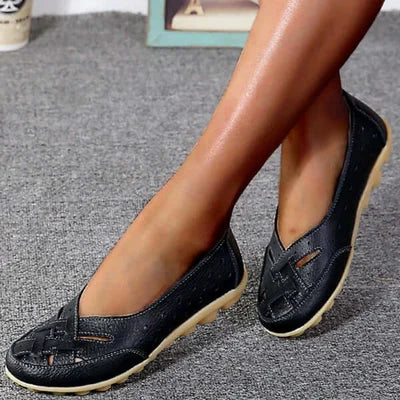 Perforowane Woven Niskie Płaskie Mokasyny z Gripem