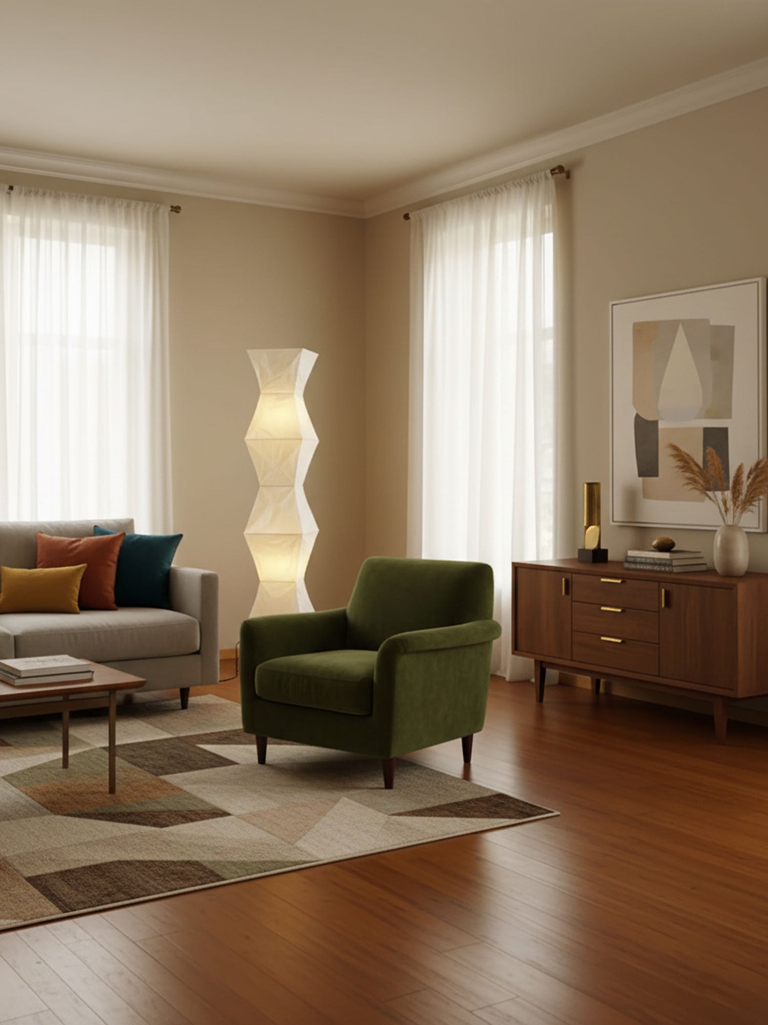 Lampa podłogowa na trójnogu z abażurem z papieru ryżowego