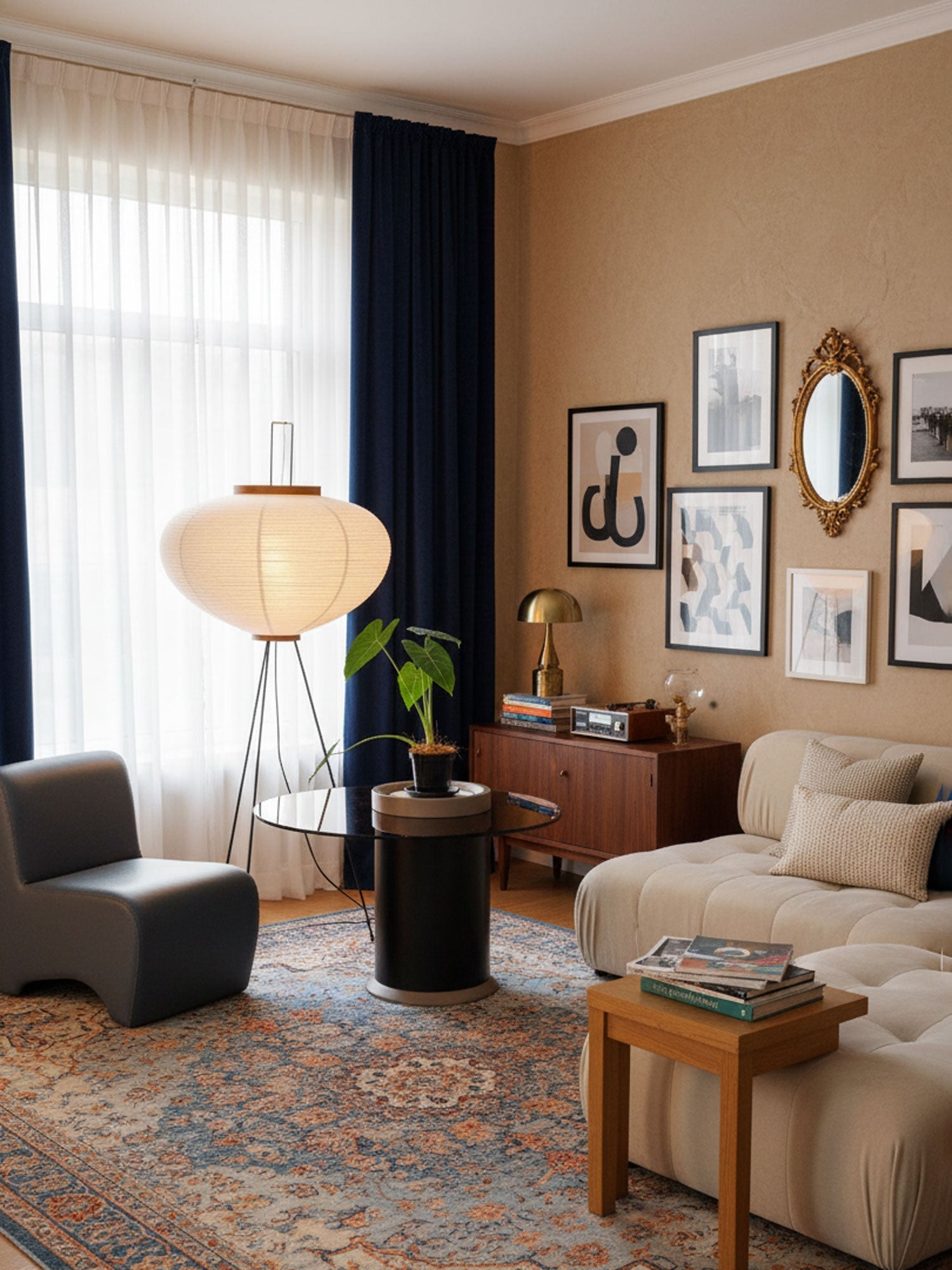 Lampa podłogowa na trójnogu z abażurem z papieru ryżowego