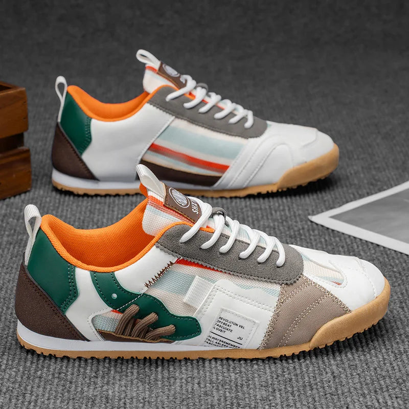 Naprawione Pasiaste Okrągłe Teksturowane Płaskie Sneakersy