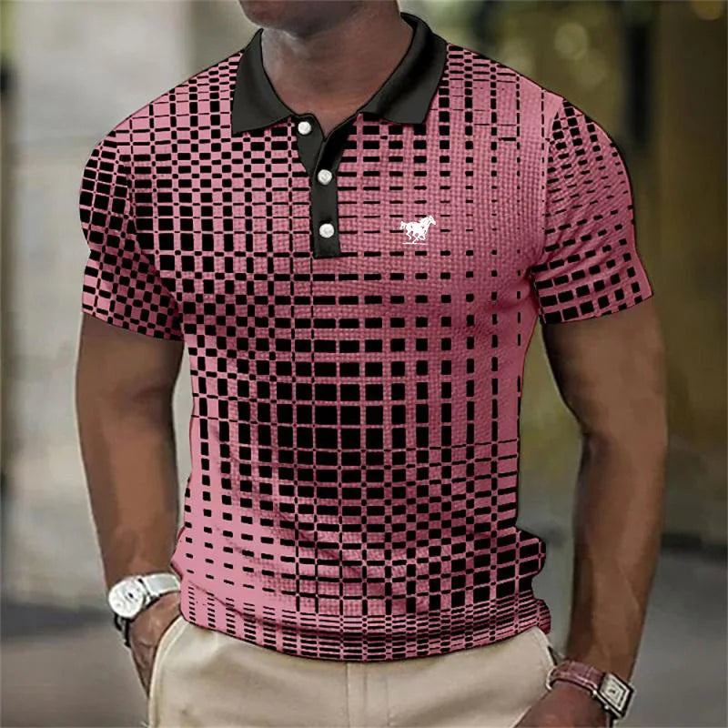 Koszulka Polo Męska w Kratkę na Krótki Rękaw