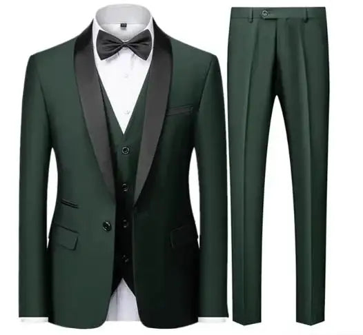Slim Solid Satinowy Żakiet z Klapami V Neck, Dopasowany Trzyczęściowy Garnitur