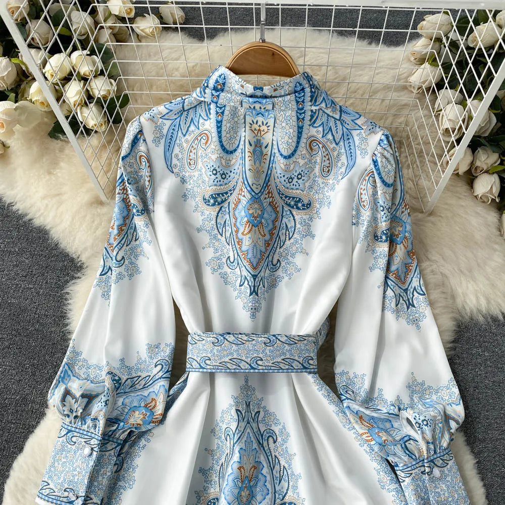Sukienka Maxi z Rękawami Biskupa w Wzór Paisley