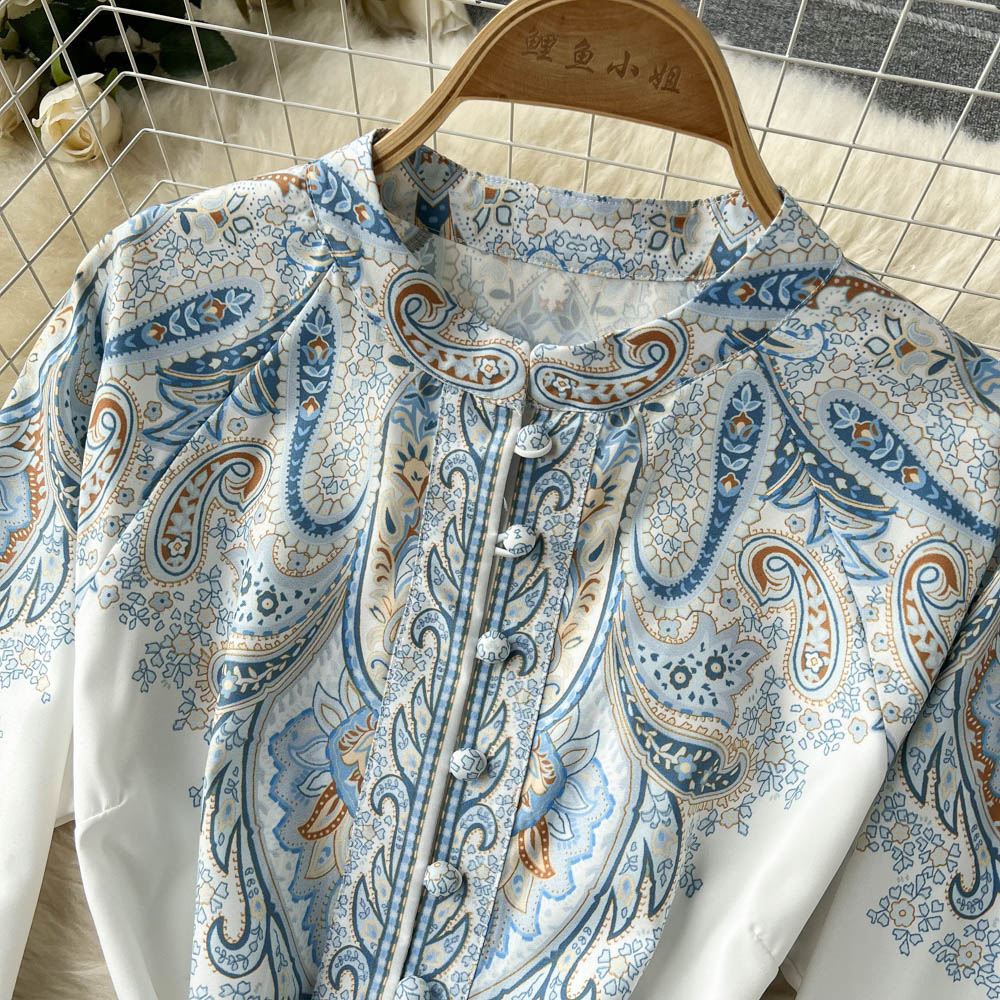 Sukienka Maxi z Rękawami Biskupa w Wzór Paisley