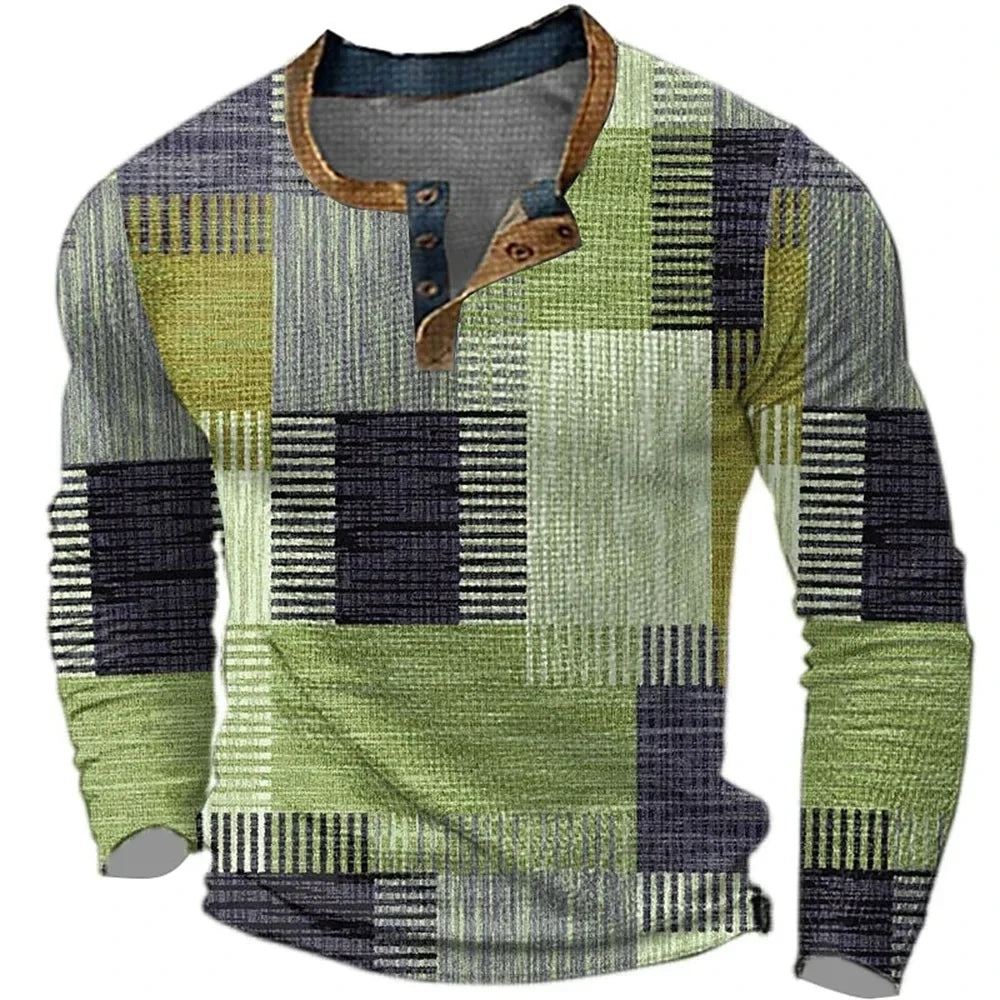 Koszula Patchwork z Długim Rękawem i Guzikami dla Mężczyzn