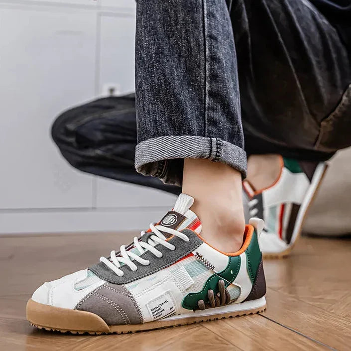 Naprawione Pasiaste Okrągłe Teksturowane Płaskie Sneakersy