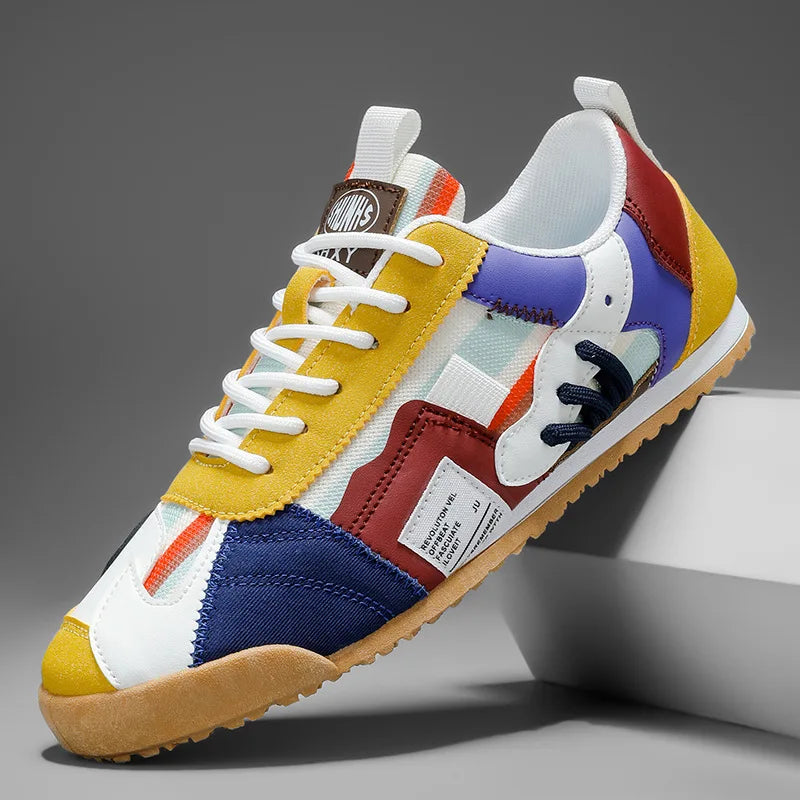 Naprawione Pasiaste Okrągłe Teksturowane Płaskie Sneakersy