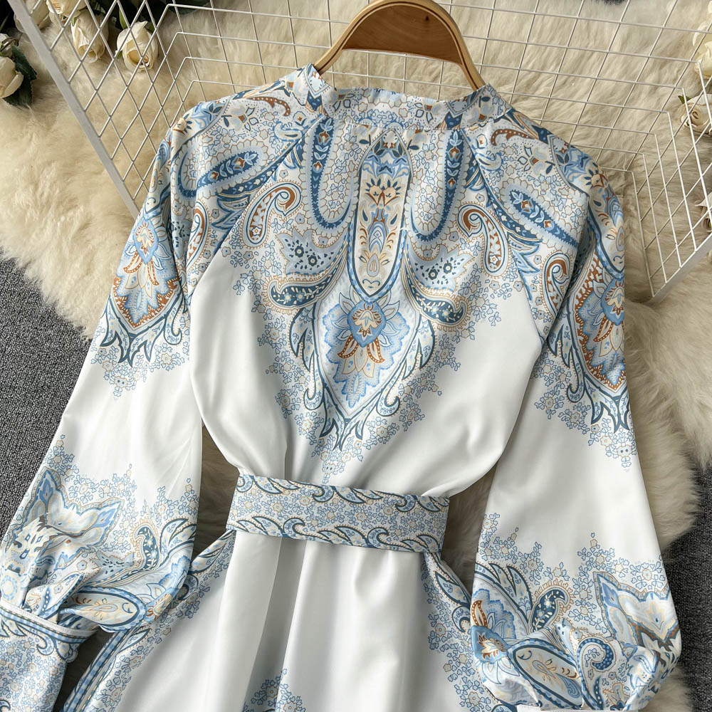 Sukienka Maxi z Rękawami Biskupa w Wzór Paisley
