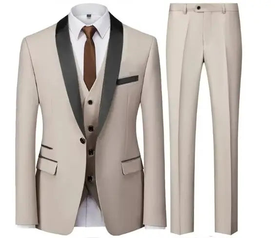 Slim Solid Satinowy Żakiet z Klapami V Neck, Dopasowany Trzyczęściowy Garnitur