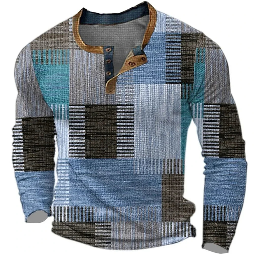 Koszula Patchwork z Długim Rękawem i Guzikami dla Mężczyzn