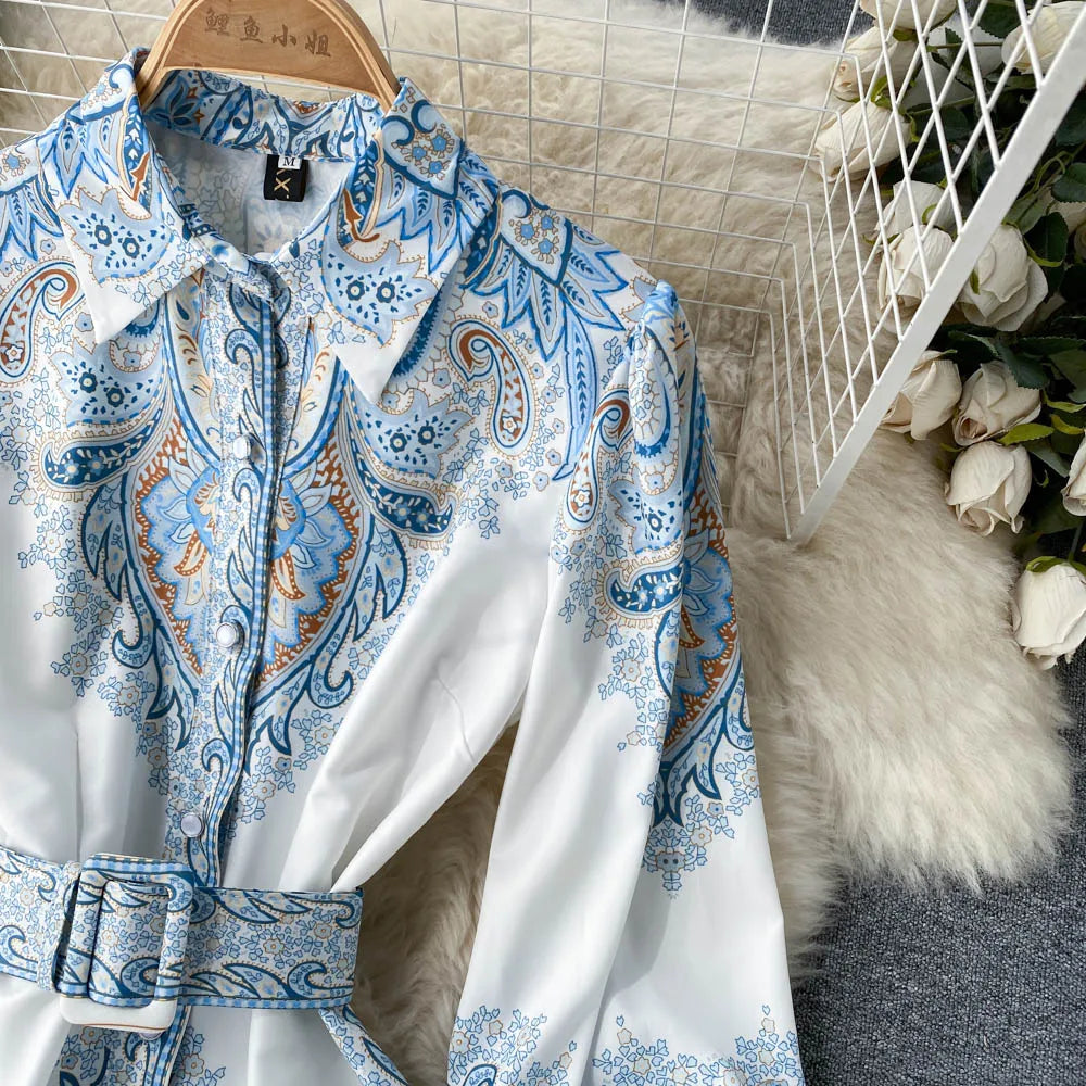 Sukienka Maxi z Rękawami Biskupa w Wzór Paisley