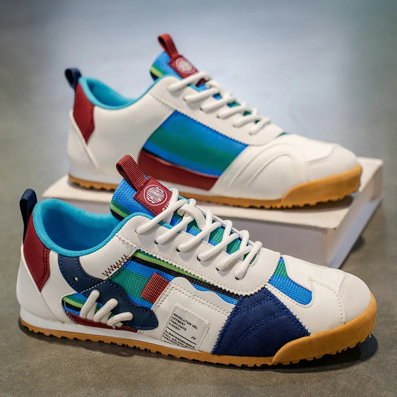 Naprawione Pasiaste Okrągłe Teksturowane Płaskie Sneakersy