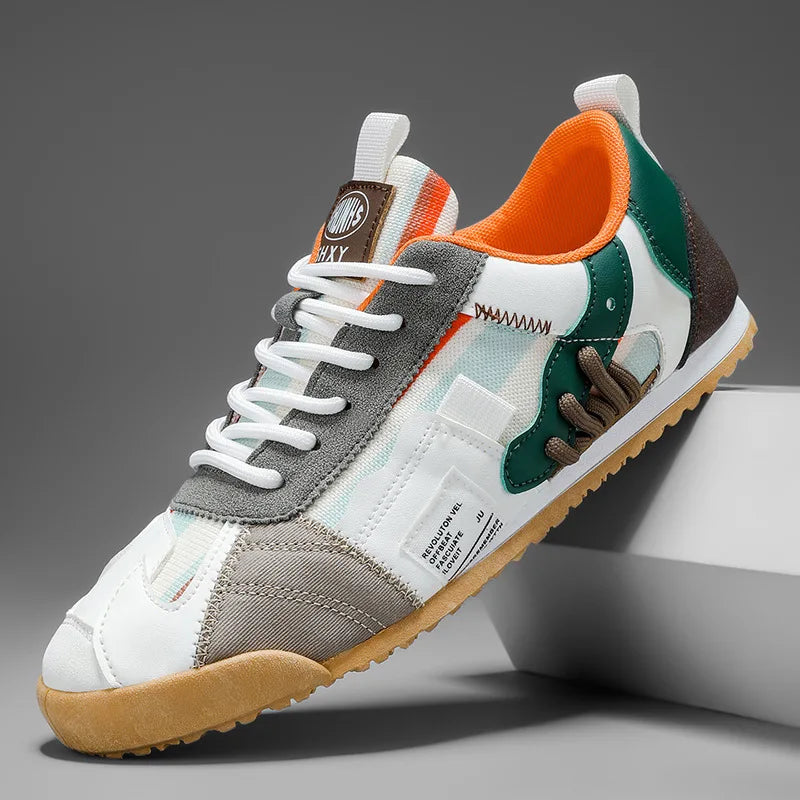 Naprawione Pasiaste Okrągłe Teksturowane Płaskie Sneakersy
