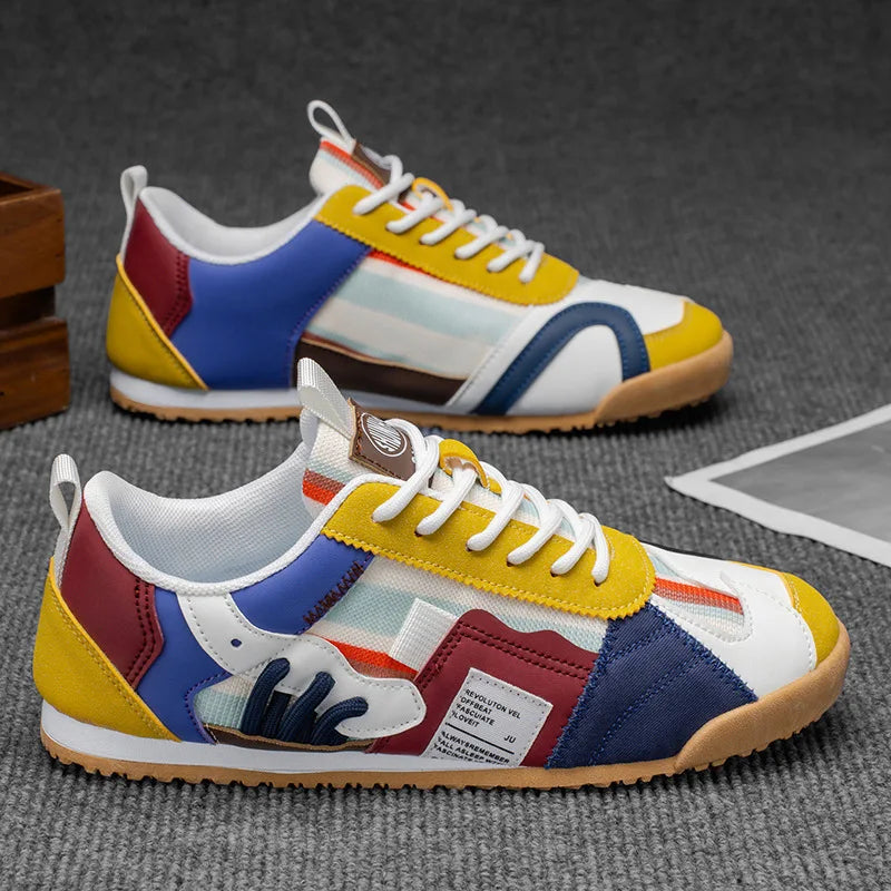 Naprawione Pasiaste Okrągłe Teksturowane Płaskie Sneakersy