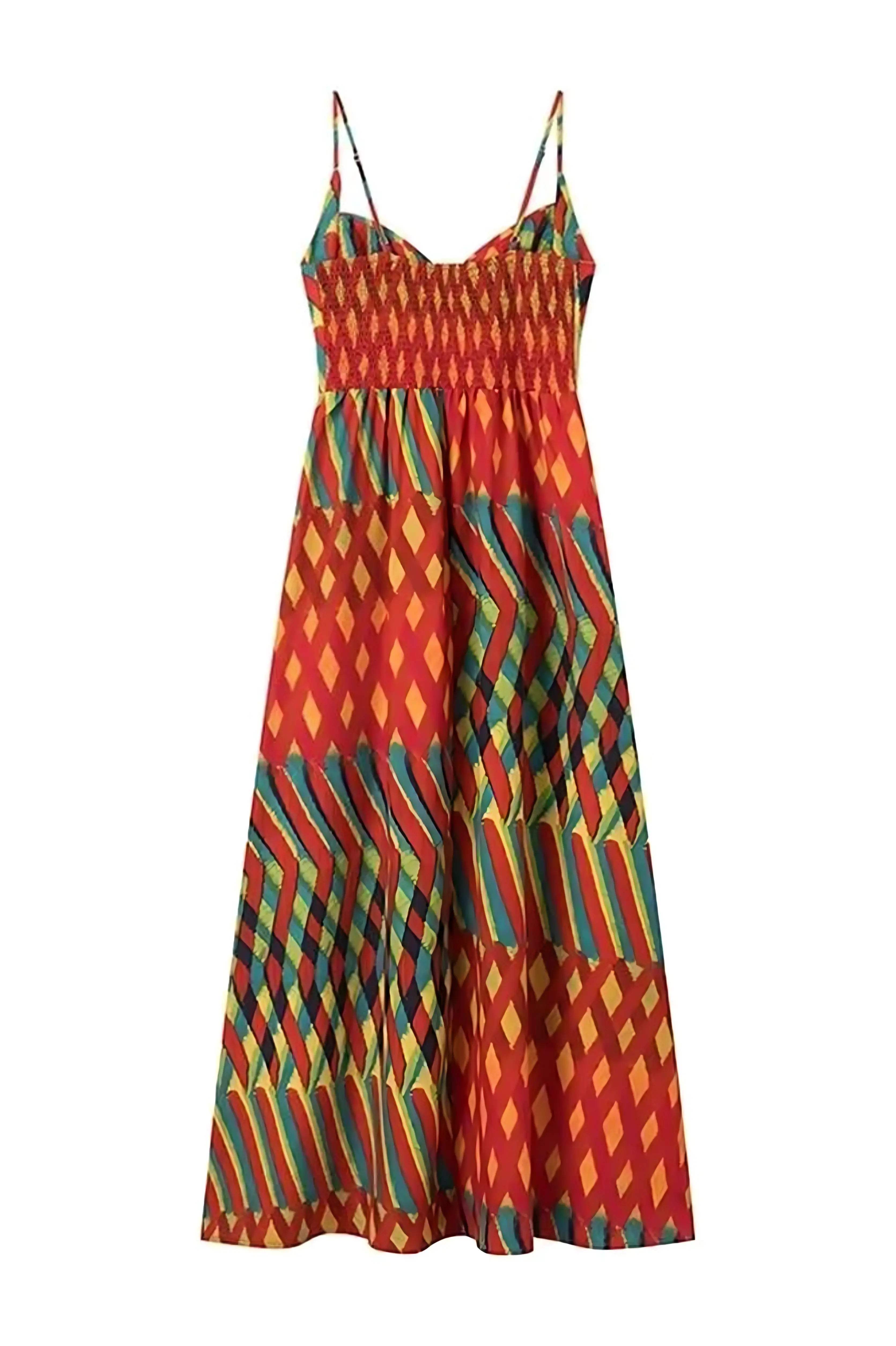 Sukienka Maxi z Plecami na Ramiączkach i Wzorem