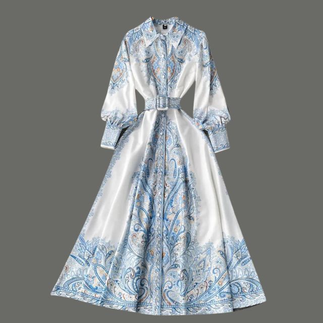 Sukienka Maxi z Rękawami Biskupa w Wzór Paisley