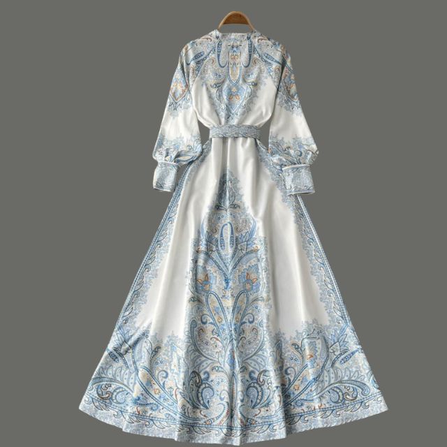Sukienka Maxi z Rękawami Biskupa w Wzór Paisley