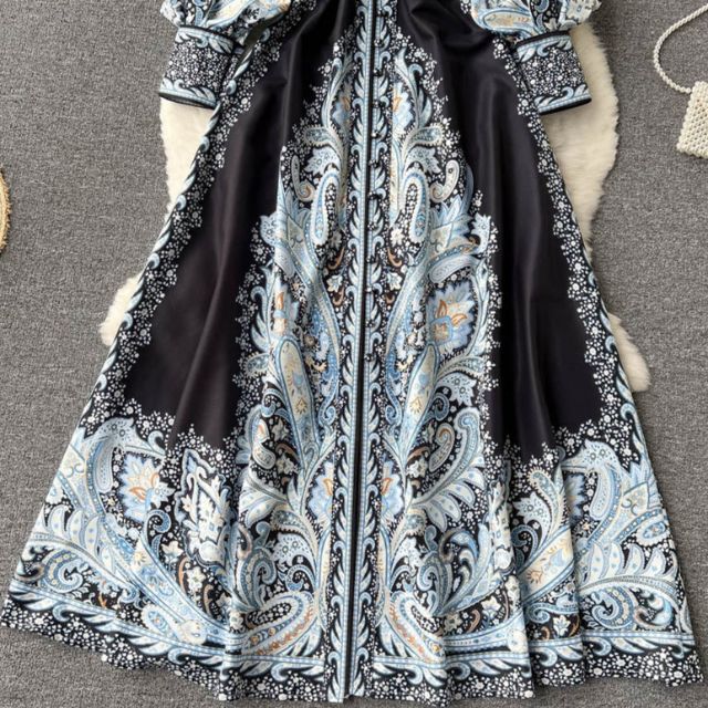 Sukienka Maxi z Rękawami Biskupa w Wzór Paisley