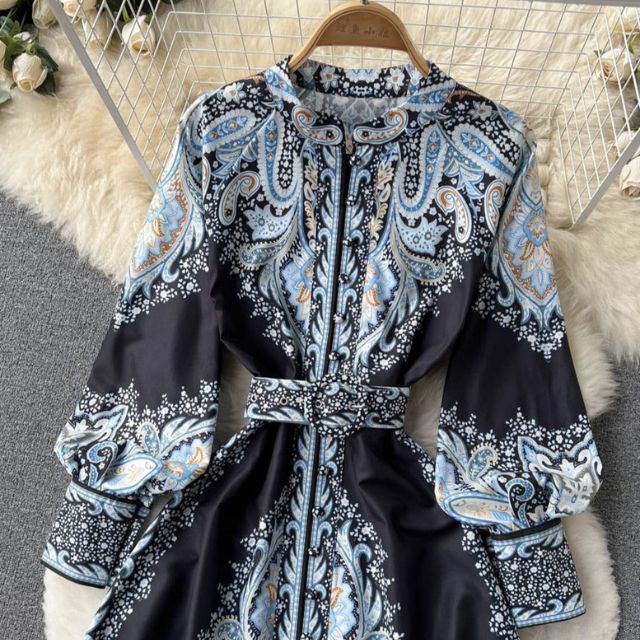Sukienka Maxi z Rękawami Biskupa w Wzór Paisley
