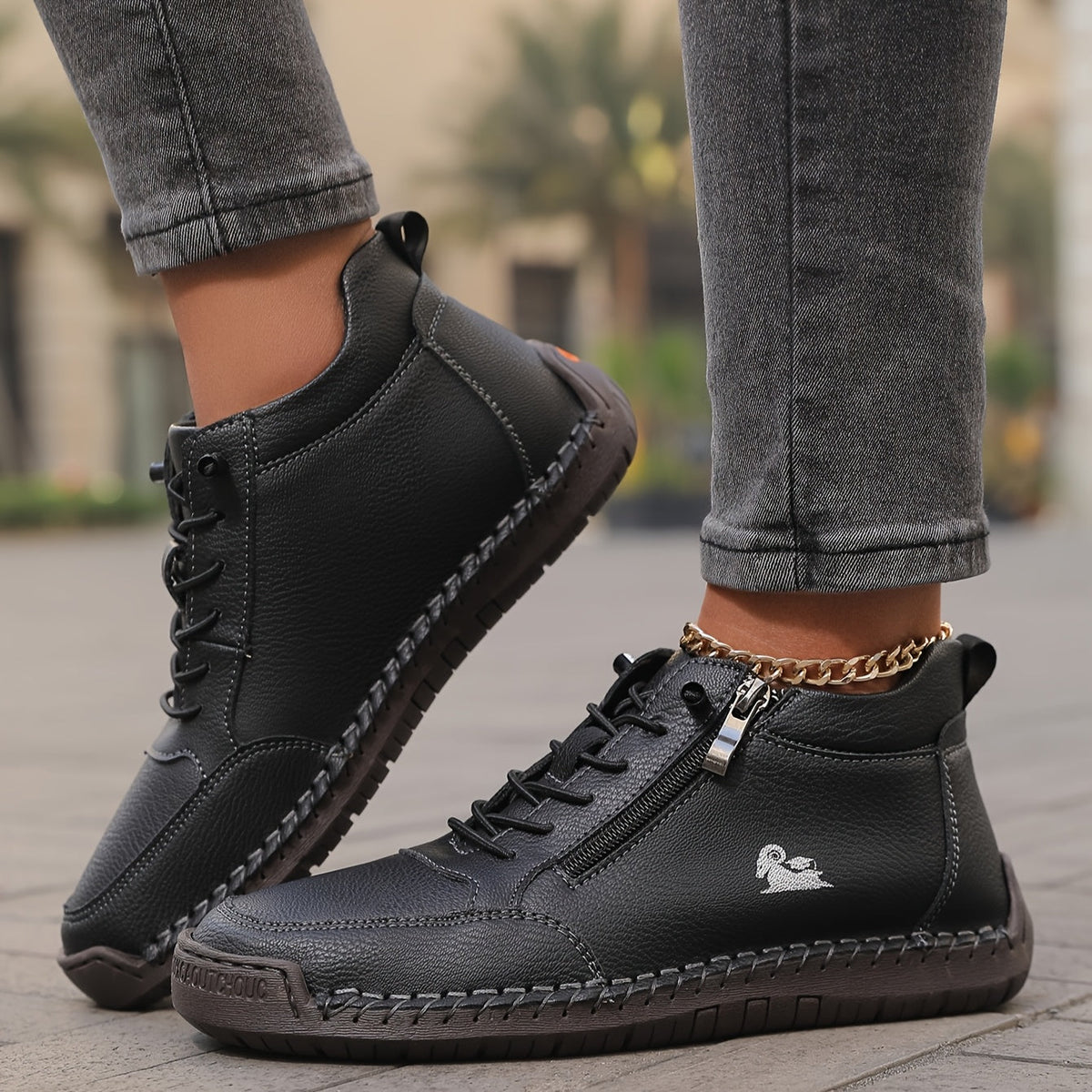 Sznurowane Sneakersy z Zamkiem Błyskawicznym