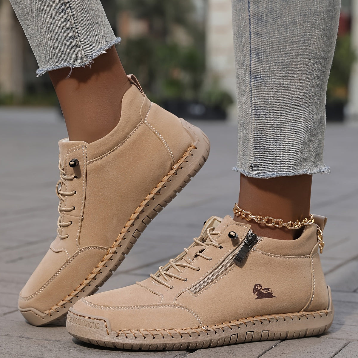 Sznurowane Sneakersy z Zamkiem Błyskawicznym