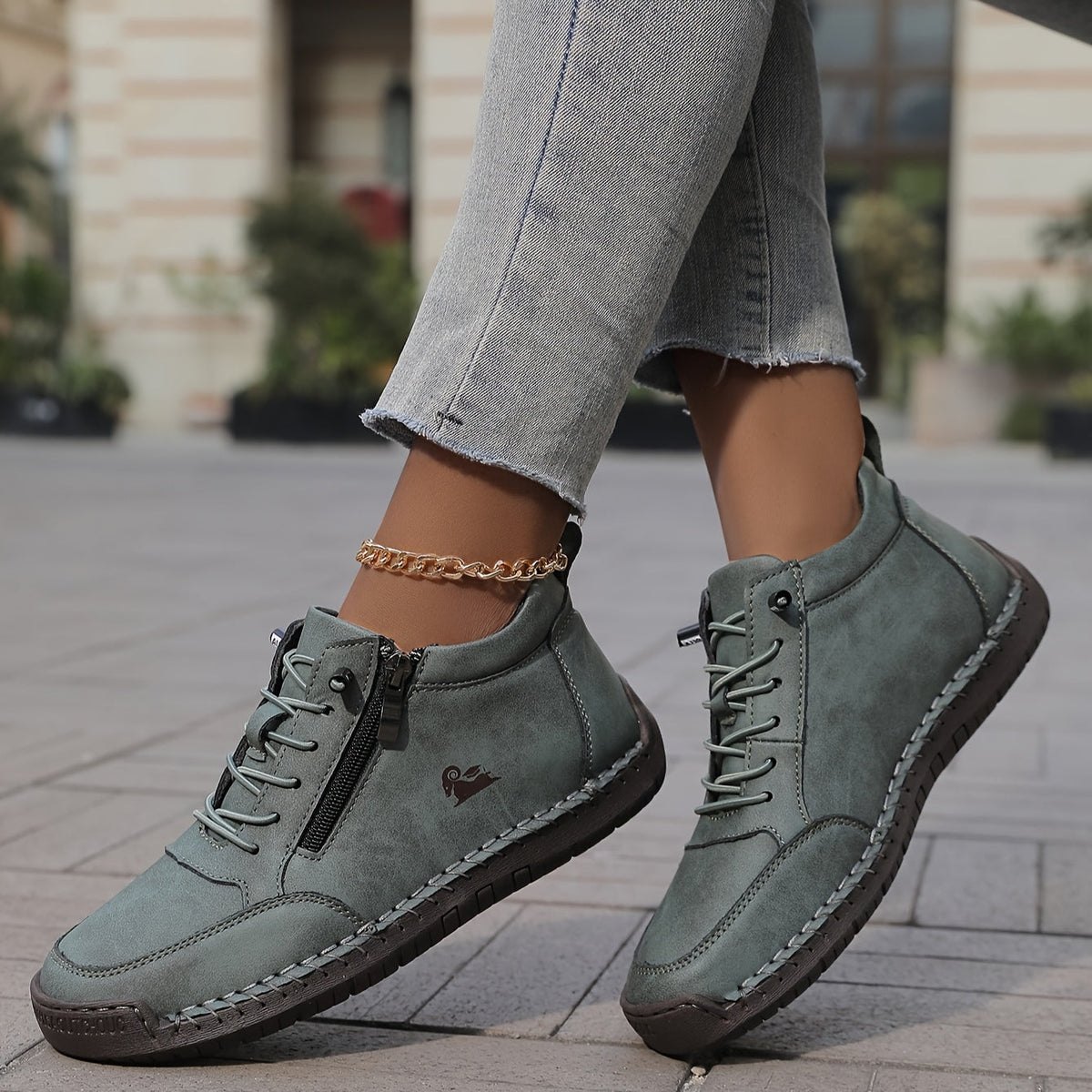 Sznurowane Sneakersy z Zamkiem Błyskawicznym