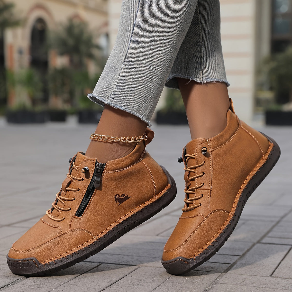 Sznurowane Sneakersy z Zamkiem Błyskawicznym