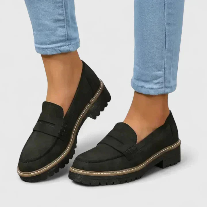 Półbuty Slip On z Grubym Niskim Obcasem