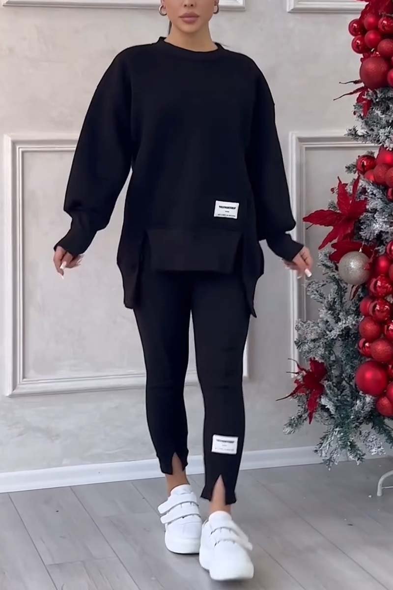 Komplet Damski Oversize Bluza z Rozcięciami i Legginsy