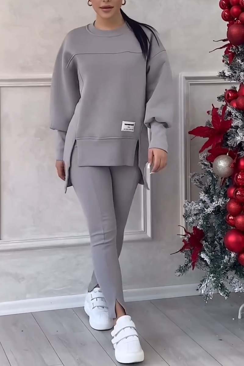 Komplet Damski Oversize Bluza z Rozcięciami i Legginsy