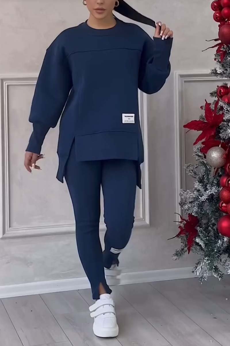 Komplet Damski Oversize Bluza z Rozcięciami i Legginsy