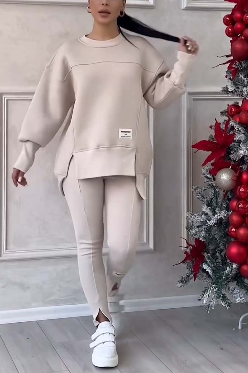 Komplet Damski Oversize Bluza z Rozcięciami i Legginsy