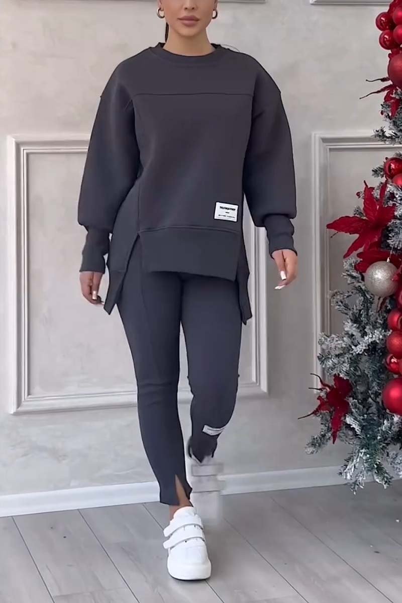 Komplet Damski Oversize Bluza z Rozcięciami i Legginsy