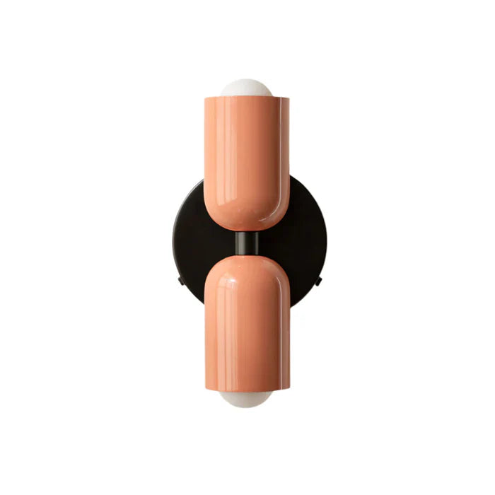 Metalowy kinkiet z dwoma cylindrycznymi kloszami