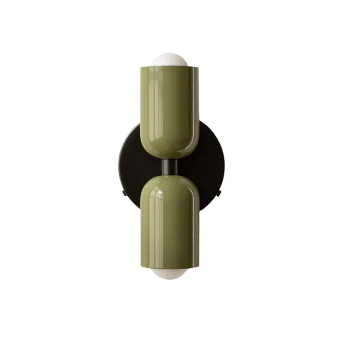 Metalowy kinkiet z dwoma cylindrycznymi kloszami