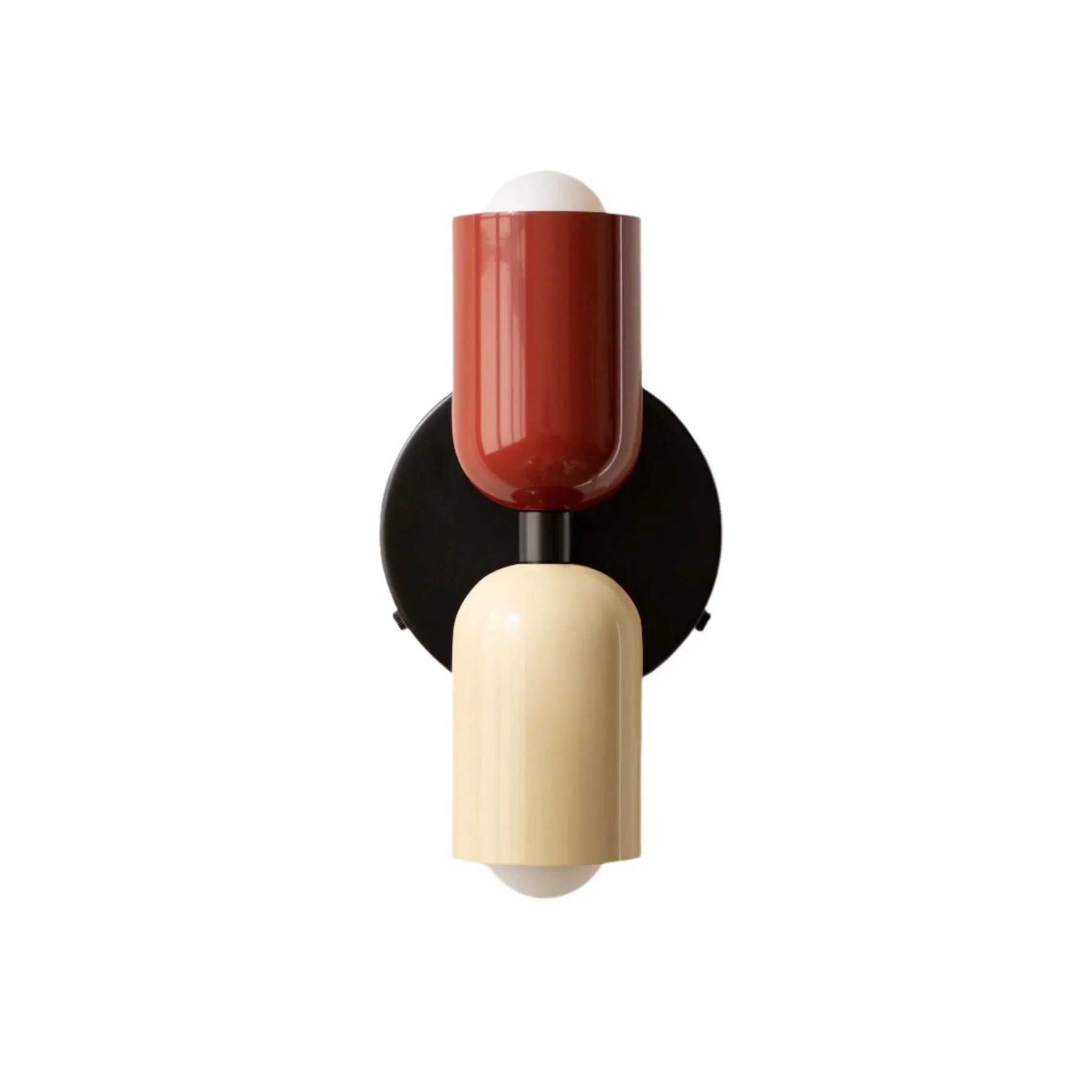 Metalowy kinkiet z dwoma cylindrycznymi kloszami