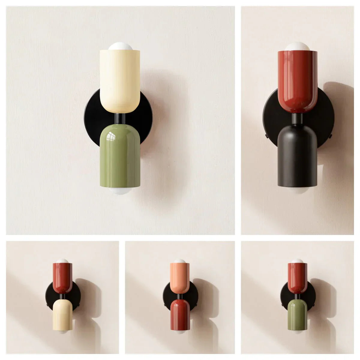 Metalowy kinkiet z dwoma cylindrycznymi kloszami