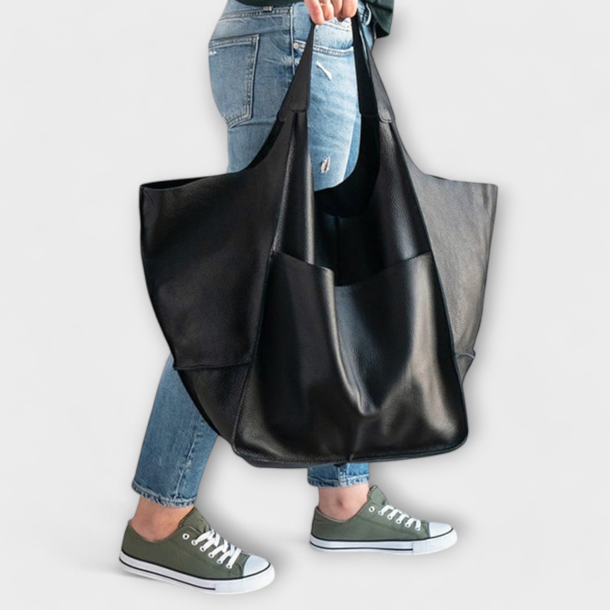 Torba z kieszeniami, luźna, oversize, strukturalna, zszywana, składana
