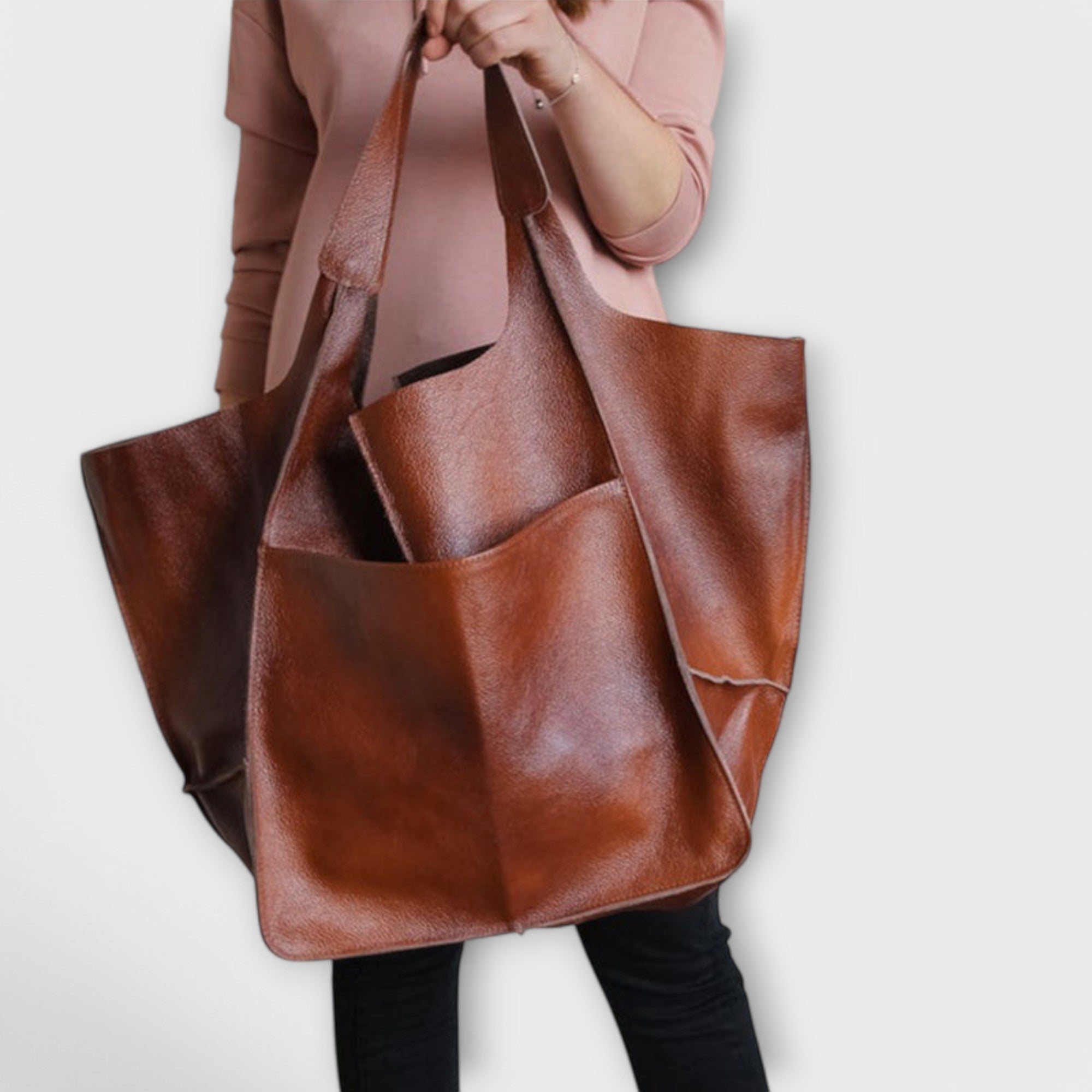 Torba z kieszeniami, luźna, oversize, strukturalna, zszywana, składana